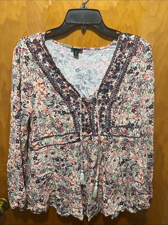 torrid Tops - torrid Cream Multicolor Floral V-Neck Tassel Peasant Top